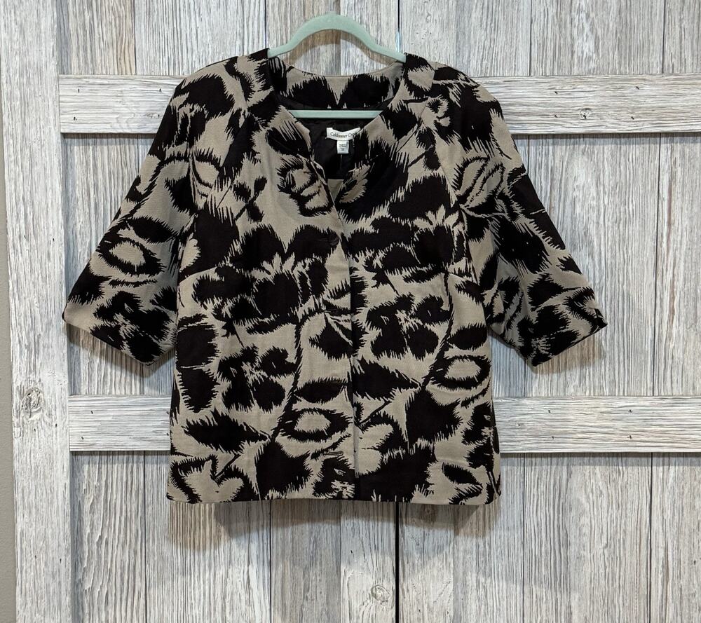 Coldwaterโ Creek Brown Floral Blazer Jacket 3/4 Sleeves Button Front Size 22